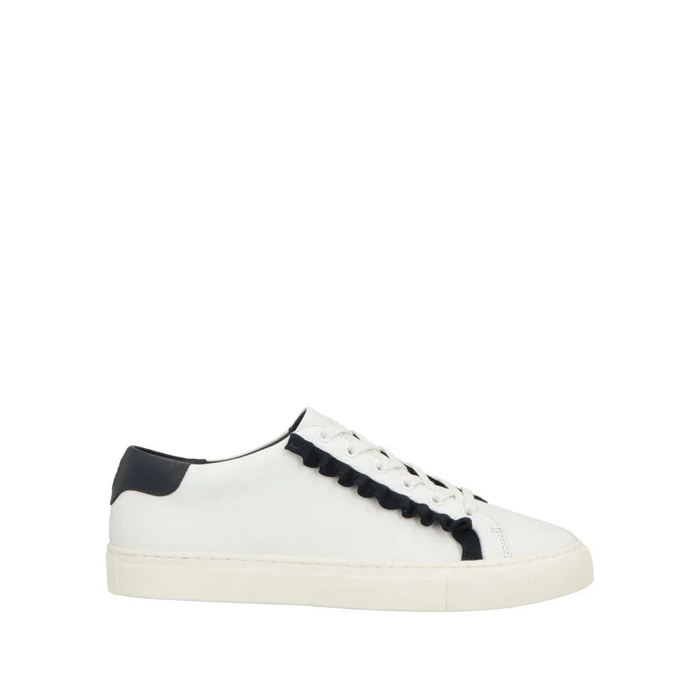 Tory Sport Ruffle Sneaker Womens 7M White Navy Leather Low Top Tennis Shoe